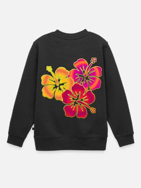BALI fleurs d'hibiscus trio - Sweat Premium enfant bio - noir