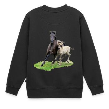Dülmener Wildpferde Stute mit Fohlen im Galopp - Kinder Premium Organic Sweatshirt - Schwarz - Hinten - AI Model Kid Female (0cm)