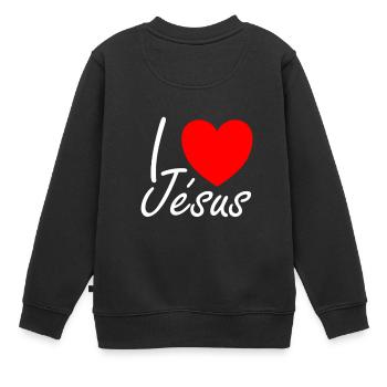 I love Jesus - Kinder Premium Organic Sweatshirt - Schwarz - Hinten - AI Model Kid Female (0cm)