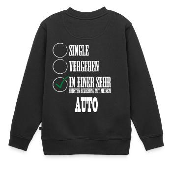 In einer Beziehung mit meinem Auto! - Kinder Premium Organic Sweatshirt - Schwarz - Hinten - AI Model Kid Female (0cm)