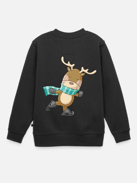 Süßes Comic Rentier beim Schlittschuh fahren - Kinder Premium Organic Sweatshirt - Schwarz