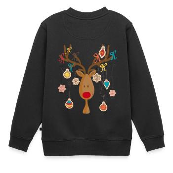 Élan avec décoration d’arbre de Noël - Sweat Premium enfant bio - noir - Dos - AI Model Kid Female (0cm)