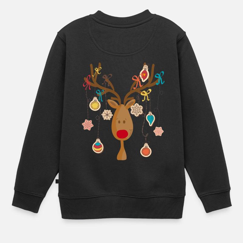 Élan avec décoration d’arbre de Noël - Sweat Premium enfant bio - noir