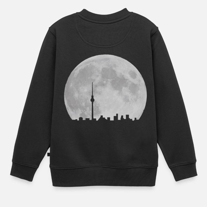 Berlin Skyline vor Mond Fernsehturm Alexanderplatz - Kinder Premium Organic Sweatshirt - Schwarz