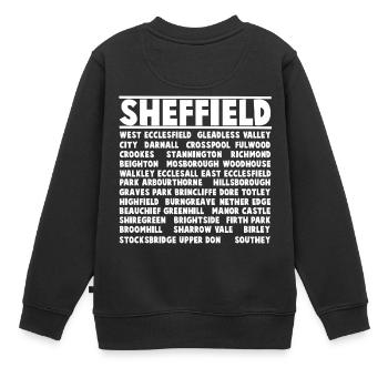 Sheffield City (Blanc) - Sweat Premium enfant bio - noir - Dos - AI Model Kid Female (0cm)