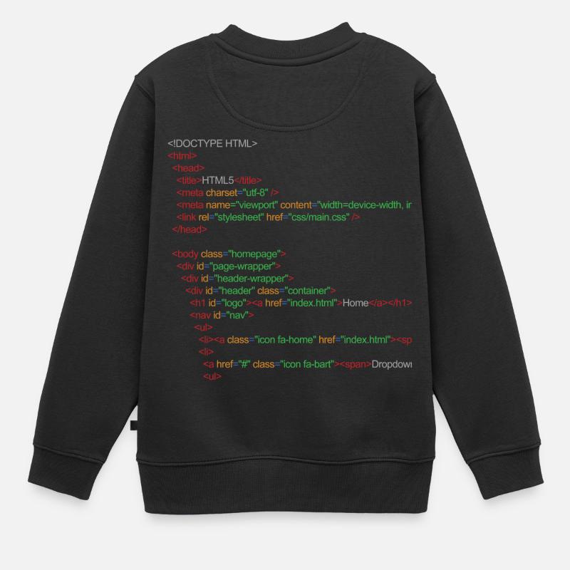 Code HTML5 - Sweat Premium enfant bio - noir