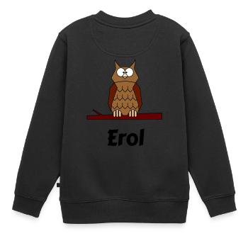 Kinder Schule Geboren Eule Motiv Erol - Kinder Premium Organic Sweatshirt - Schwarz - Hinten - AI Model Kid Female (0cm)