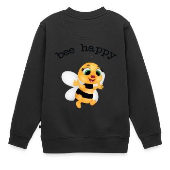 flotte abeille, be happy - Sweat Premium enfant bio - noir - Dos - AI Model Kid Female (0cm)