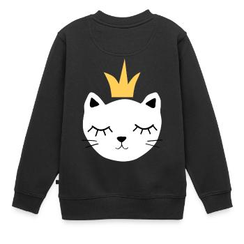 chat blanc avec couronne - Sweat Premium enfant bio - noir - Dos - AI Model Kid Female (0cm)