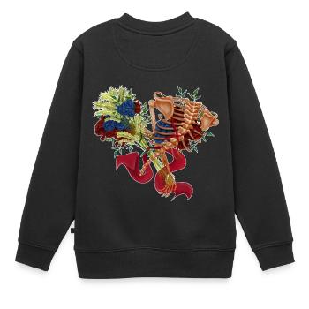 floraler Rücken (bis) - Kinder Premium Organic Sweatshirt - Schwarz - Hinten - AI Model Kid Female (0cm)