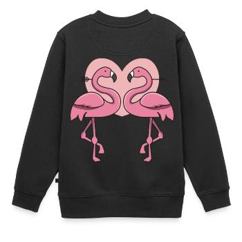 Flamant coeur en amour cadeau rose exotique - Sweat Premium enfant bio - noir - Dos - AI Model Kid Female (0cm)