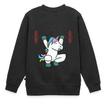 Einhorn Gewichtheber Geschenk Gym Fitness Gewicht - Kinder Premium Organic Sweatshirt - Schwarz - Hinten - AI Model Kid Female (0cm)