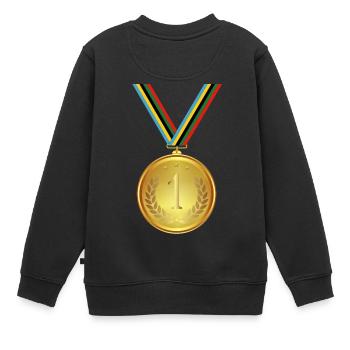 Médaille d’or, médaille , gagnant - Sweat Premium enfant bio - noir - Dos - AI Model Kid Female (0cm)