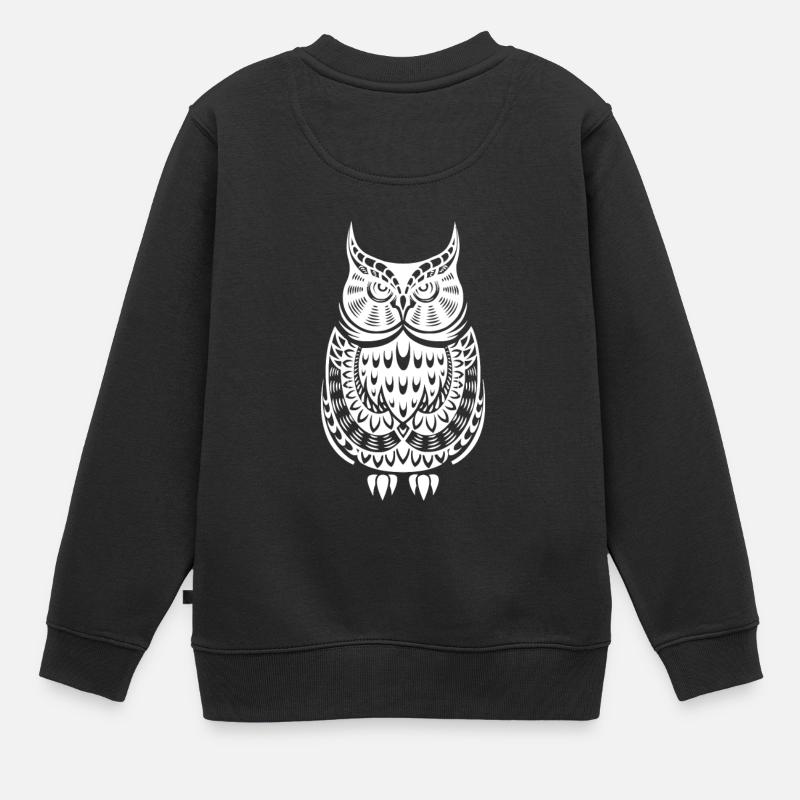Muster-Eule - Kinder Premium Organic Sweatshirt - Schwarz