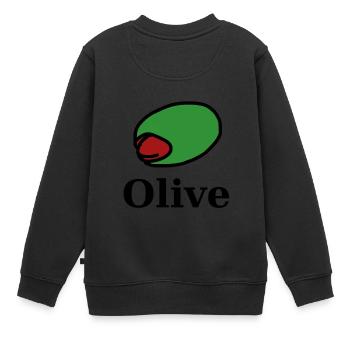 Olive vert fruit amande poivrons - Sweat Premium enfant bio - noir - Dos - AI Model Kid Female (0cm)