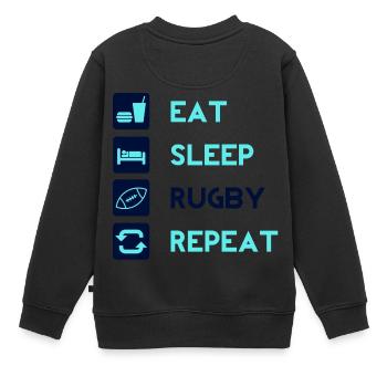 Essen, Schlafen, Rugby, Repeat! Männer Frauen Idee - Kinder Premium Organic Sweatshirt - Schwarz - Hinten - AI Model Kid Female (0cm)
