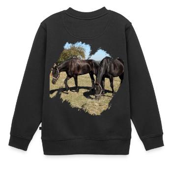 Deux chevaux paissant dans le paddock - Sweat Premium enfant bio - noir - Dos - AI Model Kid Female (0cm)