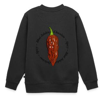 Bhut Jolokia Chocolat Chili Piment Poivre Fantôme - Sweat Premium enfant bio - noir - Dos - AI Model Kid Female (0cm)
