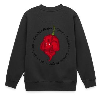 Chili Pepper Chilischote Carolina Reaper Scharf - Kinder Premium Organic Sweatshirt - Schwarz - Hinten - AI Model Kid Female (0cm)
