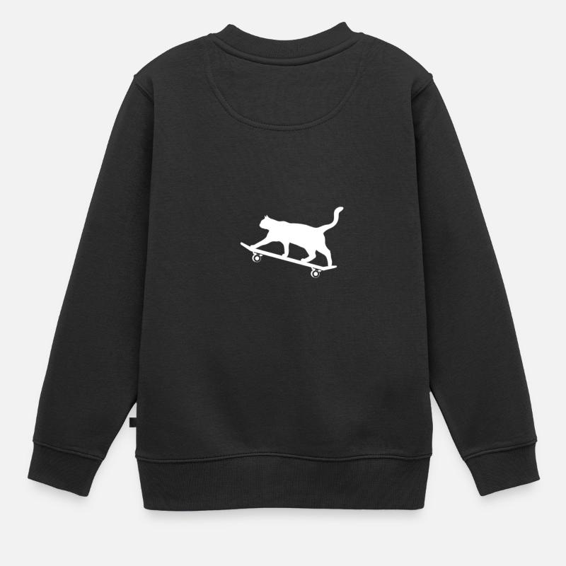Katze auf einen Skateboard - Kinder Premium Organic Sweatshirt - Schwarz