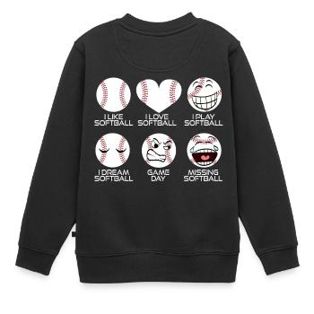 Ich mag Softball Ich liebe Softball Ich spiele - Kinder Premium Organic Sweatshirt - Schwarz - Hinten - AI Model Kid Female (0cm)
