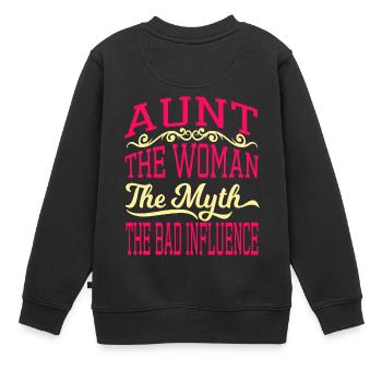 "Tante La Femme La Nythie La Mauvaise Influence" - Sweat Premium enfant bio - noir - Dos - AI Model Kid Female (0cm)