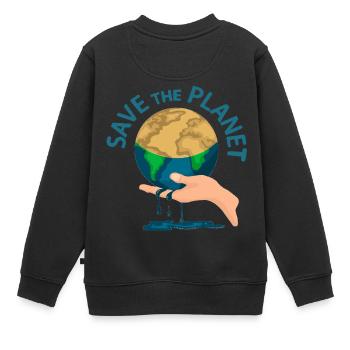 RETTE DEN PLANETEN - Kinder Premium Organic Sweatshirt - Schwarz - Hinten - AI Model Kid Female (0cm)