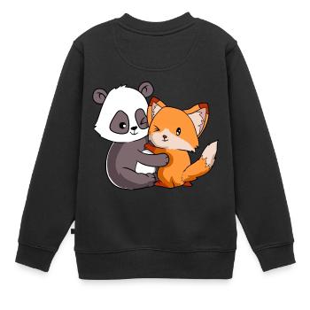 Fox Panda Forest Wild Life Tier Umarmung Kuschelliebe - Kinder Premium Organic Sweatshirt - Schwarz - Hinten - AI Model Kid Female (0cm)