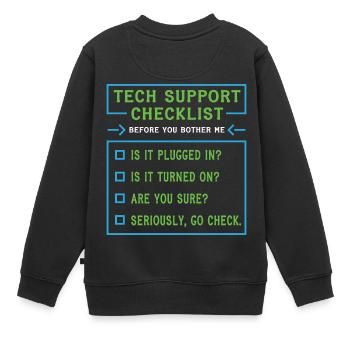 Liste de contrôle du support technique Coding - Sweat Premium enfant bio - noir - Dos - AI Model Kid Female (0cm)