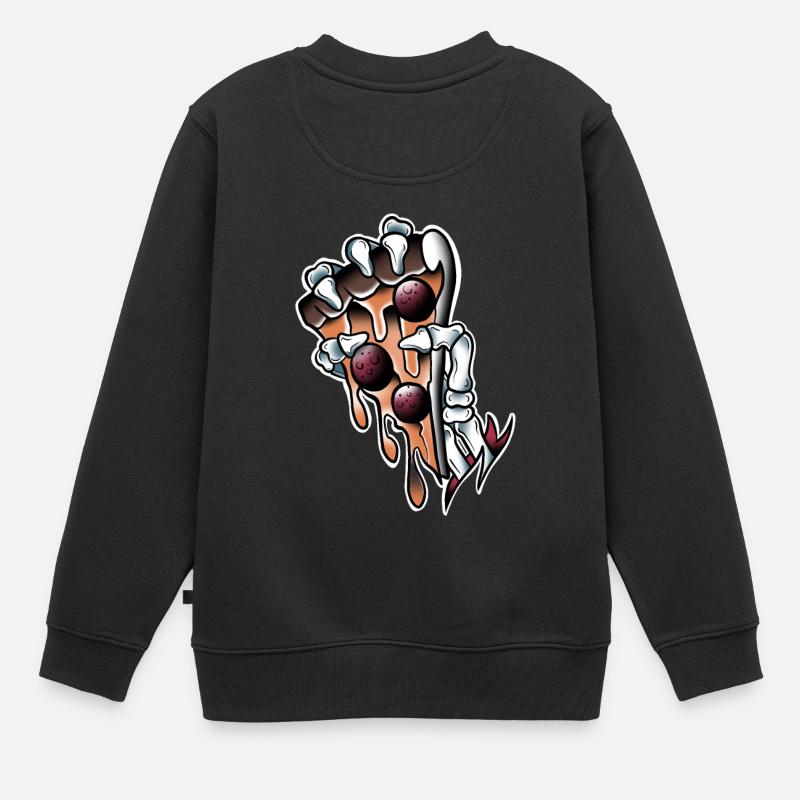 Main squelette Pizza chorizo old-school tattoo art - Sweat Premium enfant bio - noir