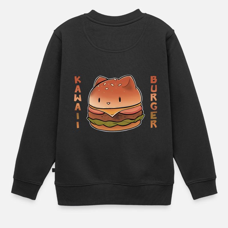 Chat kawaii burger - Sweat Premium enfant bio - noir