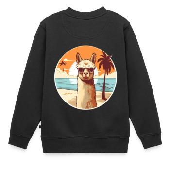 Lama am Strand mit Sonnenbrille - Kinder Premium Organic Sweatshirt - Schwarz - Hinten - AI Model Kid Female (0cm)