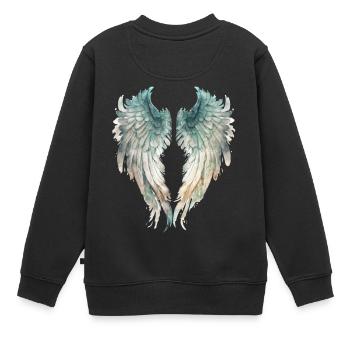 Ailes d'Ange Aquatiques Watercolor - Sweat Premium enfant bio - noir - Dos - AI Model Kid Female (0cm)