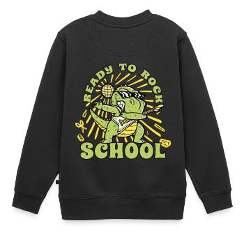 T-Rex Rockig Dino Einschulung Gitarre 1. Klasse - Kinder Premium Organic Sweatshirt - Schwarz - Hinten - AI Model Kid Female (0cm)