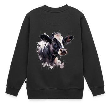 vache laitière noire et blanche - Sweat Premium enfant bio - noir - Dos - AI Model Kid Female (0cm)