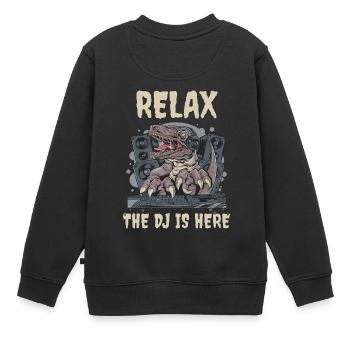 DJ Disc Jockey DJing Techno Club Dino T-Rex - Kinder Premium Organic Sweatshirt - Schwarz - Hinten - AI Model Kid Female (0cm)