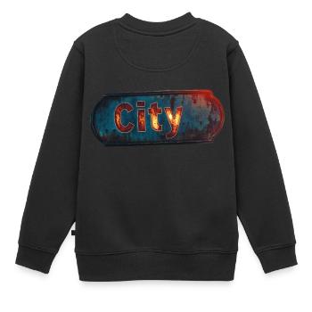 Stadt rostiges Stadtschild mit Vintage-Feeling - Kinder Premium Organic Sweatshirt - Schwarz - Hinten - AI Model Kid Female (0cm)