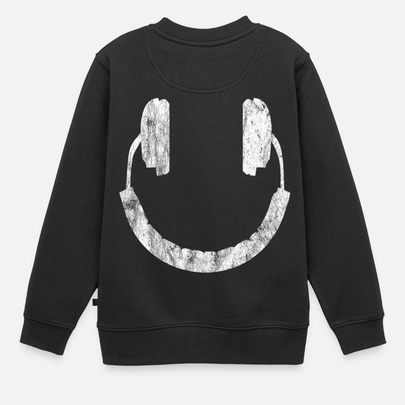 Kopfhörer - Smiley - Kinder Premium Organic Sweatshirt - Schwarz