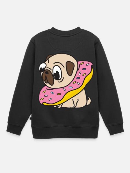 Mops Donut Hund Tiere Haustiere - Kinder Premium Organic Sweatshirt - Schwarz