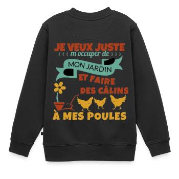 Mon Jardin et mes poules Cadeau - Sweat Premium enfant bio - noir - Dos - AI Model Kid Female (0cm)