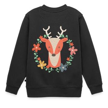 Zuckersüßer Hirsch mit Blumenranke - Kinder Premium Organic Sweatshirt - Schwarz - Hinten - AI Model Kid Female (0cm)
