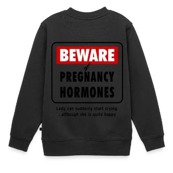 Beware Pregnancy Hormones Baby pregnant Humor - Kinder Premium Organic Sweatshirt - Schwarz - Hinten - AI Model Kid Female (0cm)
