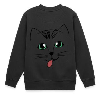 Visage de chat doux avec la langue - Sweat Premium enfant bio - noir - Dos - AI Model Kid Female (0cm)