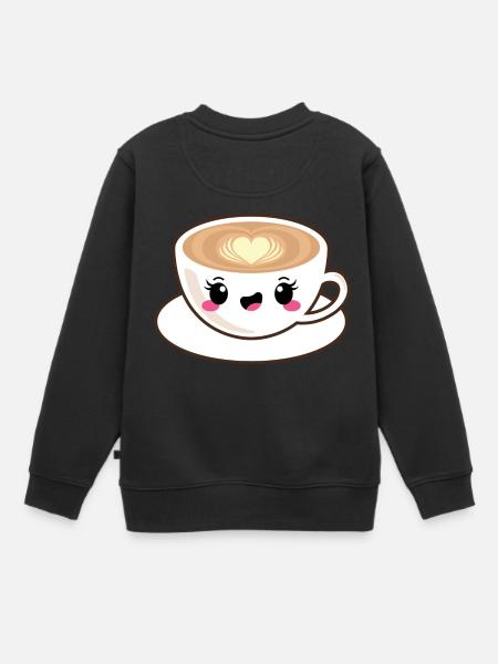 Kawaii cappuccino coffee - Kids Premium Organic Sweatshirt - black