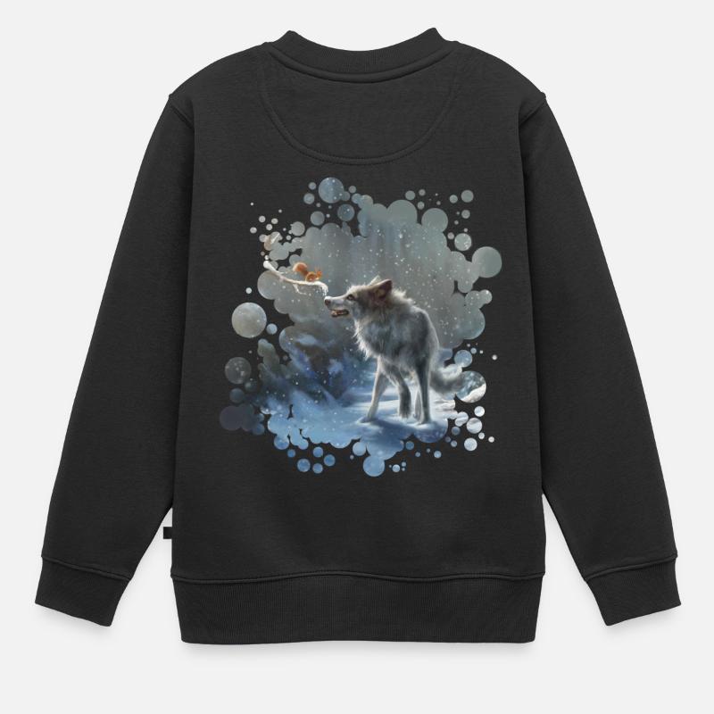 Wolf Eichhörnchen Winter - Kinder Premium Organic Sweatshirt - Schwarz