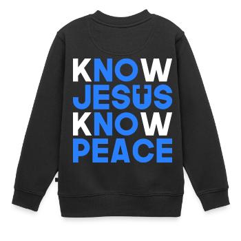 Know Jesus know peace Christian gift - Kids Premium Organic Sweatshirt - black - Back - AI Model Kid Female (0cm)
