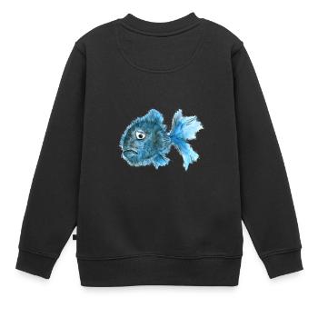fisch traurig depressiv blau kugelfisch stacheln - Kinder Premium Organic Sweatshirt - Schwarz - Hinten - AI Model Kid Female (0cm)