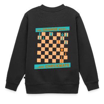 Le mouvement ORANGE ... et CHECKMATE - bretelles - Sweat Premium enfant bio - noir - Dos - AI Model Kid Female (0cm)