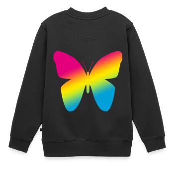 Buntes Schmetterling LGBT Logo - Kinder Premium Organic Sweatshirt - Schwarz - Hinten - AI Model Kid Female (0cm)