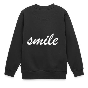 Schlichter Schriftzug "smile" - Kinder Premium Organic Sweatshirt - Schwarz - Hinten - AI Model Kid Female (0cm)